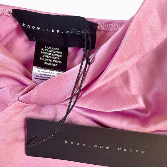 Know One Cares Twist Front Babydoll Camisole SzL Blush Pink Satin Barbiecore Y2K - Picture 5 of 7